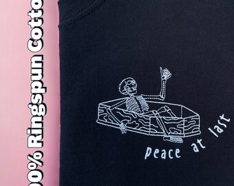 Embroidered Skeleton T-Shirt: Witchy Halloween Coffin Tee