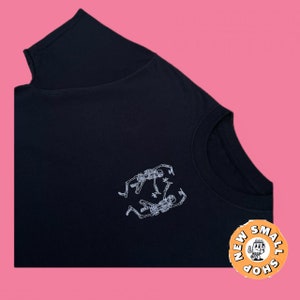 Embroidered Dancing Skeletons T-Shirt: Witchy Halloween Clothing