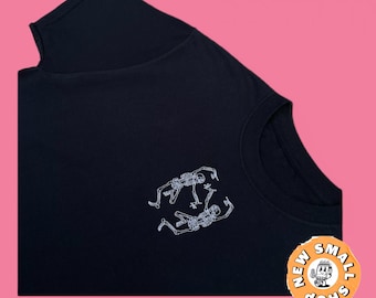 Embroidered Dancing Skeletons T-Shirt: Witchy Halloween Clothing