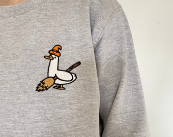 Embroidered Halloween Sweatshirt: Silly Goose Witch Jumper