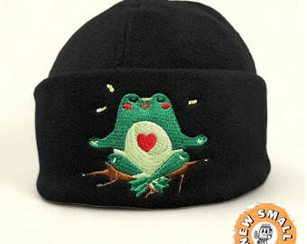 Embroidered Meditating Frog Beanie - Thermal Ski Hat