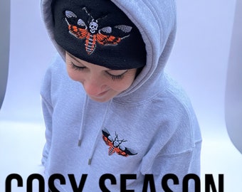 Embroidered Moth Beanie: Thermal Ski Hat