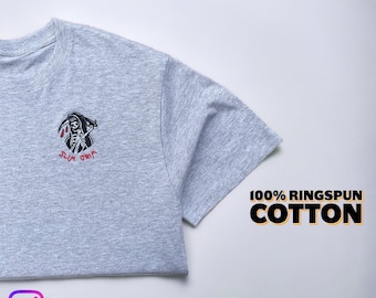 Embroidered Grim Reaper T-Shirt: Halloween Skeleton Clothing