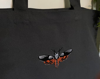 Moth Embroidered Organic Cotton Tote Bag: Nature Shoulder Bag