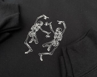 Embroidered Dancing Skeletons Sweatshirt - Funny Halloween Jumper