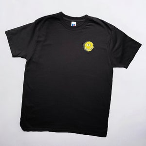 90s Style Embroidered Smiley Face T-Shirt - Glitch Effect