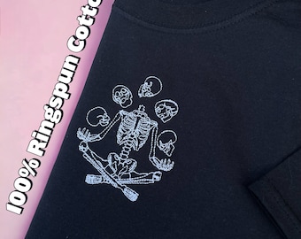 Embroidered Juggling Skeleton T-Shirt, Cute Halloween Shirt