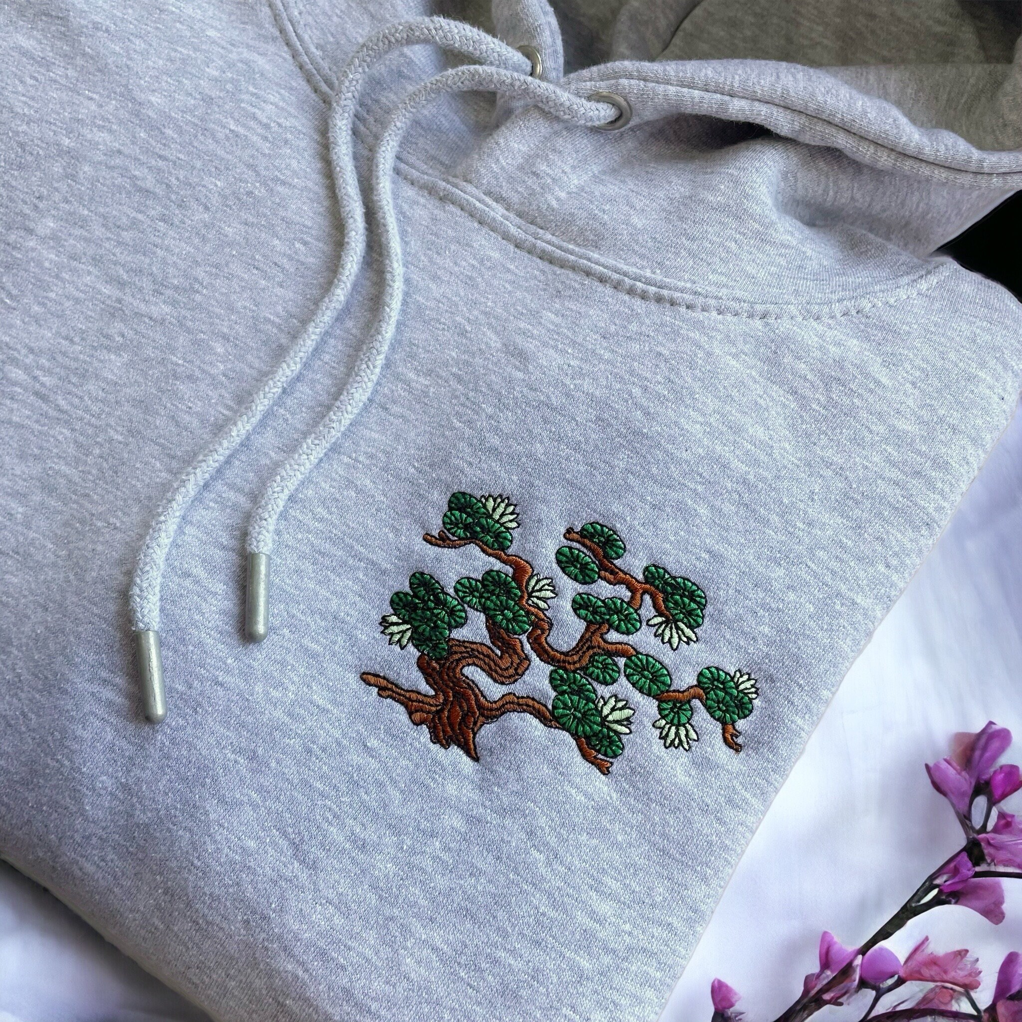 Bonsai Japanese Embroided Hoodie Grey Sweatshirt Plant Trees Embroidered Clothing Cool Hoodie Gift Idea Unisex Japanese Inspired Etsy UK