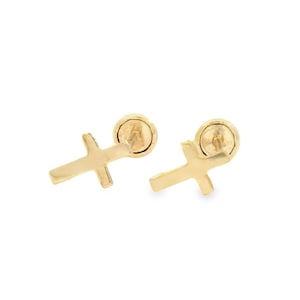 14K SOLID Dainty Cute Tiny Simple 5.8mm Cross Stud Earring with Screw Back. Women, Men, and Children Earring.