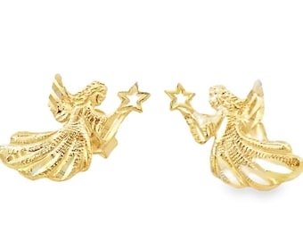 Orecchini a bottone a forma di angelo in oro giallo massiccio 14 carati.