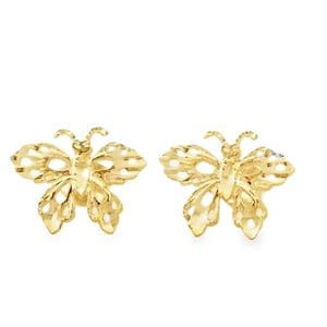 14K Solid Yellow Gold Shine Cut Butterfly Stud Earrings.