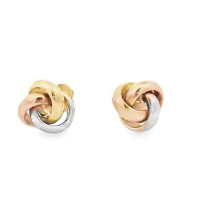 14K Solid Yellow Gold Textured Love Knot 8mm Earring, Love