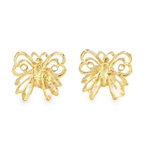 14K Solid Yellow Gold Butterfly Stud Earrings.