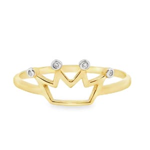 14K Solid Gelb Gold Dainty Krone CZ Bandring.