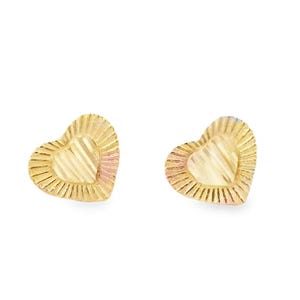 14K Solid Yellow Gold 8MM Heart Stud Earrings.