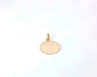 14K YELLOW GOLD 12MM Small Flat Round Engravable Shine Cut Charm Pendant.