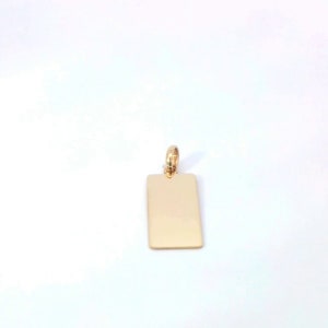 14K YELLOW GOLD High Polished 1&quot; Rectangle Small Dog tag Charm Pendant.