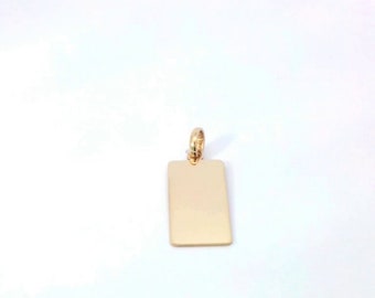 14K YELLOW GOLD High Polished 1&quot; Rectangle Small Dog tag Charm Pendant.