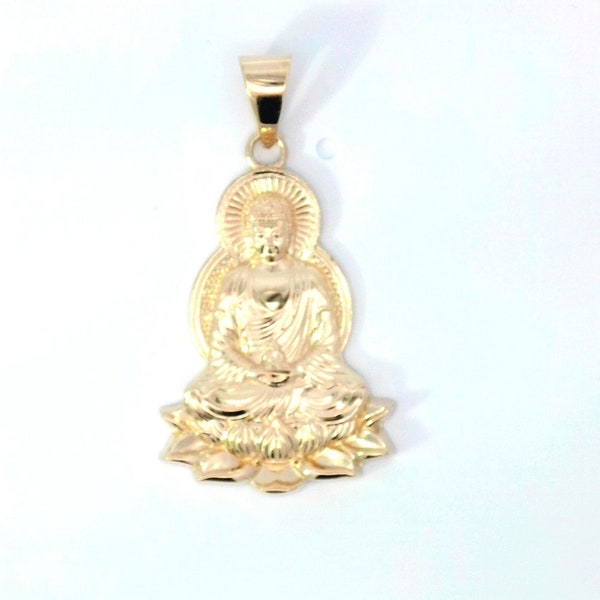 14K YELLOW GOLD 1.3" Buddha Charm Pendant.