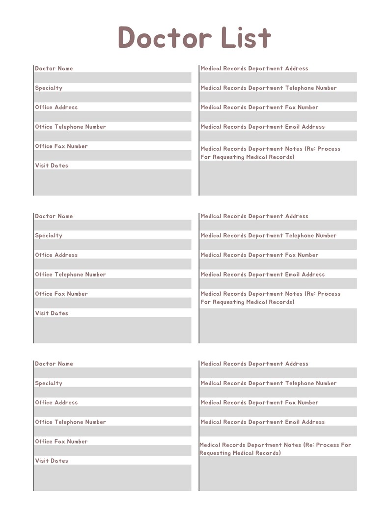 Doctor Printable Doctors Contact List Doctor Info Printable - Etsy