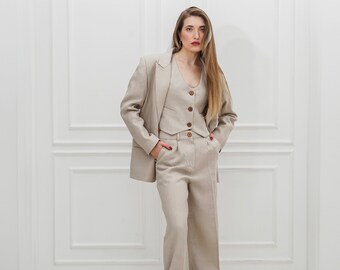 Women linen suit, pants for women, natural fabric suit, vacation women suit, two piece set women, women summer suit, women elegant suit