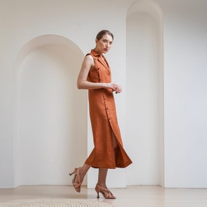 Linen women dress, summer dress, linen clothing, long linen dress, linen dress, linen sundress, luxury linen dress, terracotta summer dress image 4