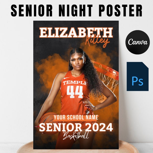 Senior Night Gift, Senior Night Poster Basketball, Basketball Banner, College Sports, Editable Poster, Canva & Photoshop, Instant Download