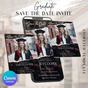 Digital & Editable Save the Date Grad E-Invite Template, Instant Download Iphone Invitation, Text Message Invite, Class of 2024 College Grad