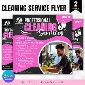 Druckbare Reinigung Service Flyer Canva Vorlage, bearbeitbare und digitale Download Hausreinigung Werbung Flyer, diy Office Home Reinigung Flyer
