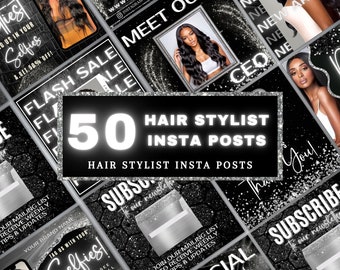 50 Hair Stylist Instagram Post Templates, Hair Business Branding, DIY Canva Editable, Hair Highlight Covers, Acuity Scheduling Website