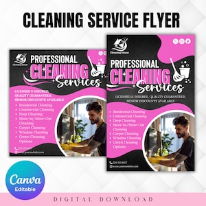Druckbare Reinigung Service Flyer Canva Vorlage, bearbeitbare und digitale Download Hausreinigung Werbung Flyer, diy Office Home Reinigung Flyer