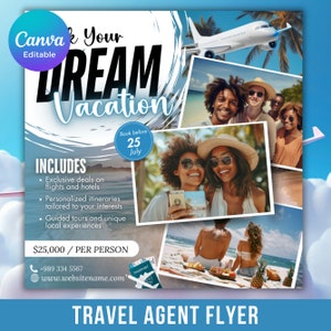 Canva template Travel Agent Flyer, DIY E-Flyer templates, Vacations Flyer, Travel Flyer, Socialmedia Flyer, canva editable, instant download