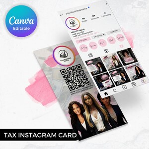 Instagram tax business card 2024, DIY Tax prepare Business Card Canva Template, Tax prep IG Business Card Template, QR code Business Card