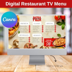 Digital Download Tv Restaurant Menu Template, catering menu, Restaurant menu Display screen, TV menu Board, Canva template, instant download