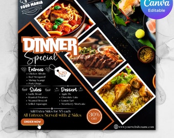 Editable Flyer Canva Template Dinner Sale Flyer, Sunday deal Special Flyer Restaurant Food menu business flyer Dinner special Canva Template