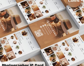 Carte de visite Instagram 2024 du photographe, photographe de cartes de visite Canva DIY, carte de visite avec code QR, cartes d'influence, modèle IG Canva