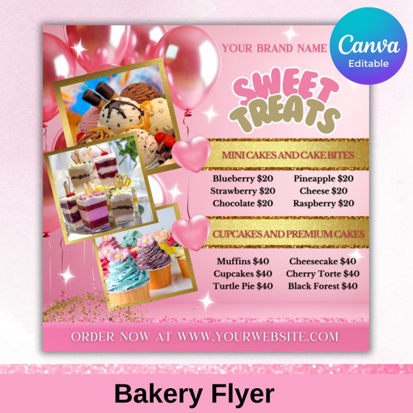 Digital and Editable Bakery Flyer, Bakery Business Template, Canva, Sweet Treats Flyer, Pastry Flyer Bakery Business Flyer, Canva Template