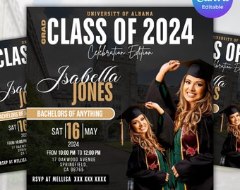 Class Of 2024 Graduation Flyer, canva Graduation Invite, DIY Grad Announcement Flyer College Graduation Party Invite, instant download