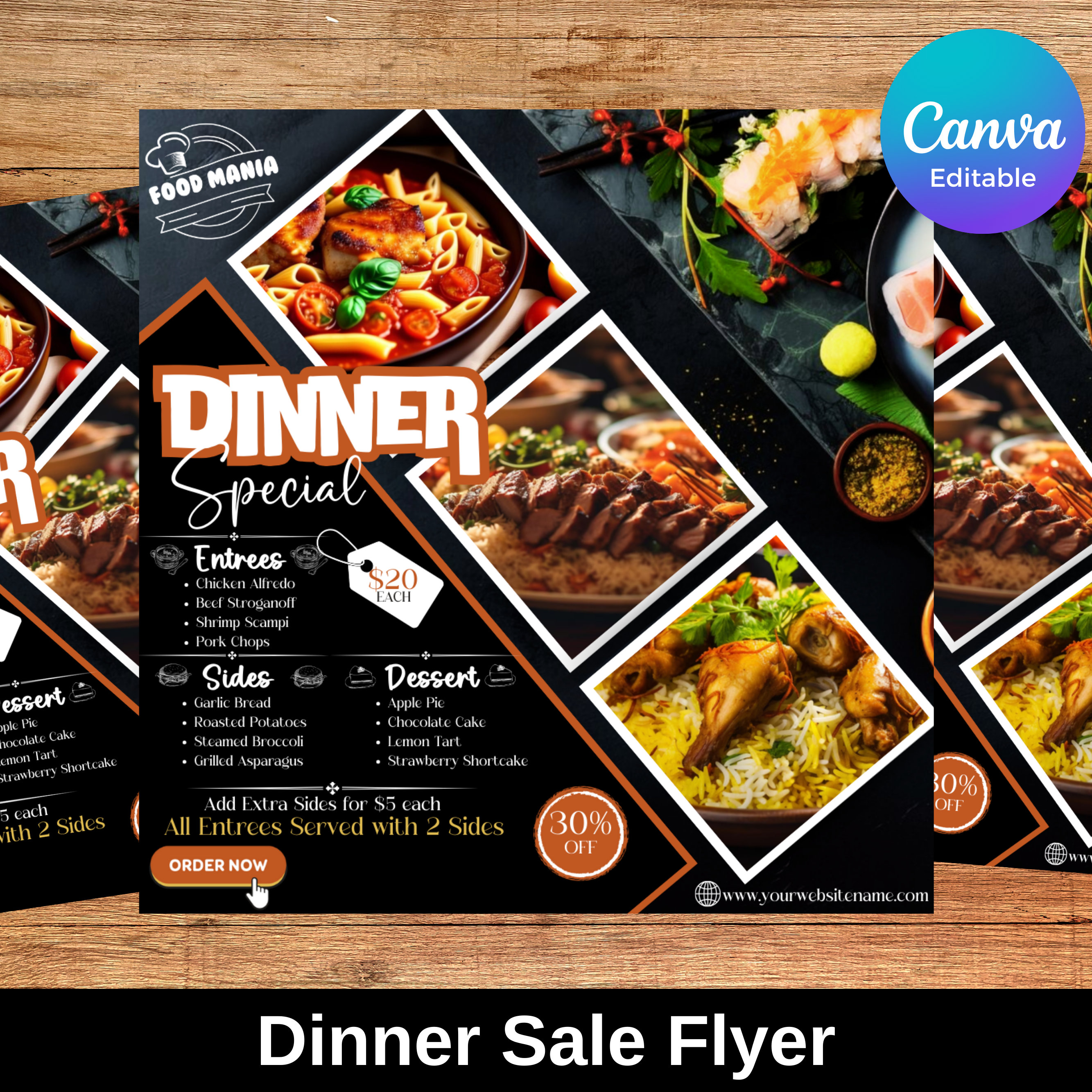 Editable Flyer Canva Template Dinner Sale Flyer, Sunday deal Special Flyer Restaurant Food menu business flyer Dinner special Canva Template