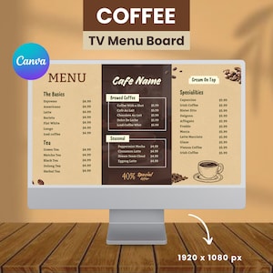 Modelo de menu de café, modelo de menu de café editável, lista de preços, promoção de café, preços de cafeteria, menu de restaurante, modelo Canva
