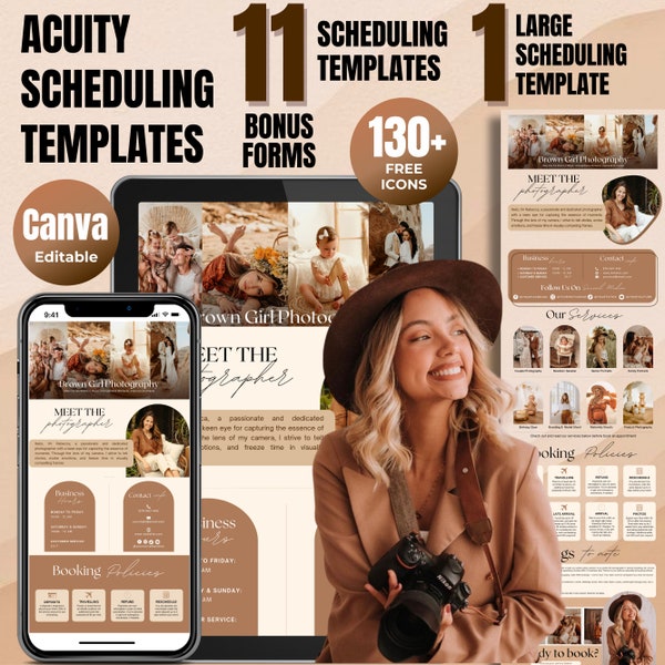 Photographer Acuity Scheduling Template, Boho Acuity Design, Canva Website Banner Template, Acuity Booking Site Design