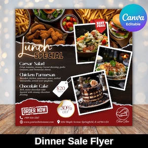 Folleto editable Plantilla Canva Folleto de venta de almuerzo, oferta dominical Folleto especial Menú de comida de restaurante Folleto de negocios Cena especial Menú de restaurante