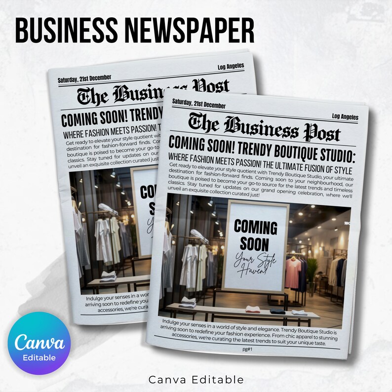 Printable Business Newspaper Template, Editable Big New Business