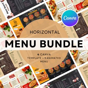 Paquete de menú de restaurante para TV con descarga digital, menú de catering, pantalla de visualización del menú del restaurante, tablero de menú de TV, plantilla Canva, descarga instantánea