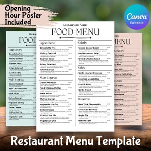 Plantilla de menú de restaurante, menú de eventos, lista de precios de menú editable, folleto de restaurante, menú de comida y bebida, publicación en redes sociales para folleto de restaurante
