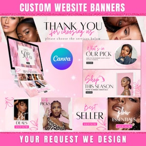 Custom Website Banner Template, DIY Custom Web Banners Set, 25+ Editable Website Banners Beauty Artist Hair Lash Nail Banners Canva Template