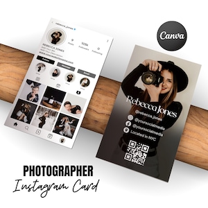 Fotógrafo Instagram Business Card 2024, DIY Canva Business Card Fotógrafo, Tarjeta de visita con código QR, Tarjetas de influencer, Plantilla IG Canva
