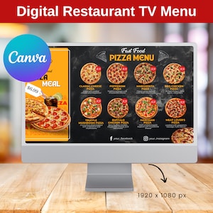 Digital Download Tv Restaurant Menu Template, catering menu, Restaurant menu Display screen, TV menu Board, Canva template, instant download