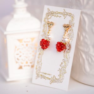 Raspberry earrings, Blackberry earrings, berry earrings, ivy earrings, leaf earrings, boho earrings, fruit earrings, gold earrings