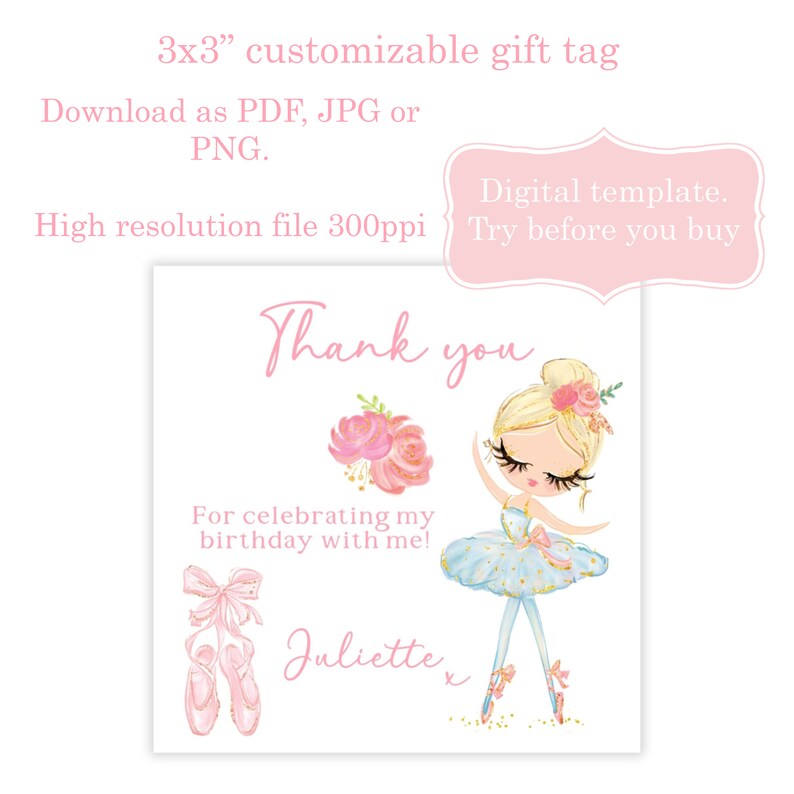 Ballerina Thank You Tag, Ballerina Girl Customizable Ballerina Party ...